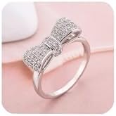 Fashion 925 Sterling Silver Women's Ring Shiny Bow-Knot Zircon Full Diamond Princess Ring Propose Engagement Wedding Band Gemstone Ring Cocktail Christmas Party Crystal Hollow Ring HM245