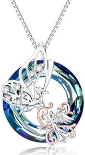 Box Clasp Crystal Butterfly Necklace in Sterling Silver Box Chain with Blue Crystal, Ideal Gift for Women - Guardian Angel Design