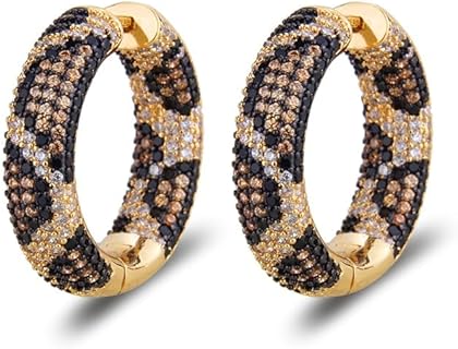 Shinny Animal Leopard Print Earrings Cubic Zirconia Paving Gold Plated Women Hoop Earrings Statement Chunky Circle Huggie Earrings