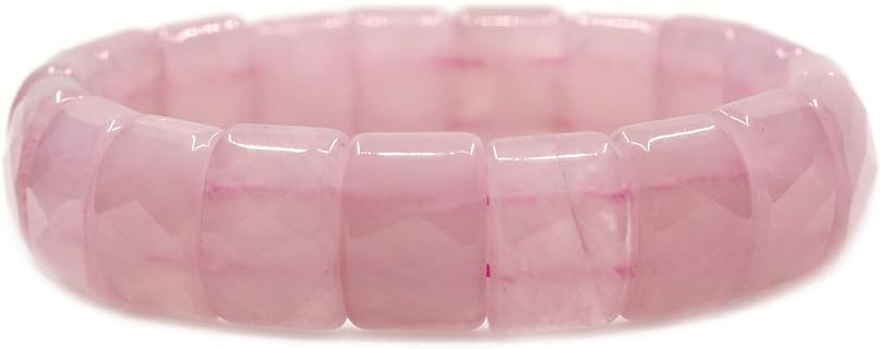 Unisex Genuine Semi-Precious Square Grain Faceted Rock Crystal Beaded Stretch Bangle with Other-Clasp-Type