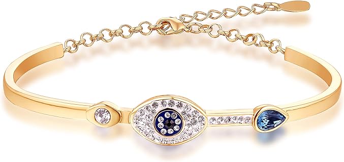 Barzel Cubic Zirconia 18K Gold & White Gold Plated Evil Eye Bracelet with Lobster Claw Clasp for Women