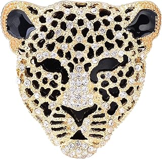 Vintage Badge Black Enamel Spotted Leopard Head Rhinestone Crystal Animal Brooch Pin Lapel Pin
