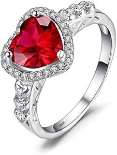Exquisite Heart Shaped Red Ruby Engagement Ring in Sturdy Sterling Silver by JewelryPalace - Hypoallergenic and Tarnish-Free, Ideal Gift for Her