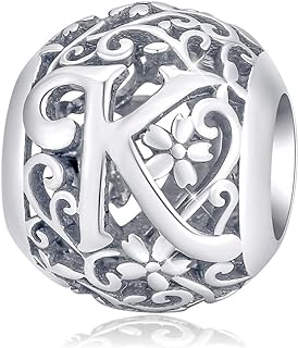 Sterling Silver Forever Queen A-Z Initial Charm Beads, Empty Charm Bracelets for Necklaces