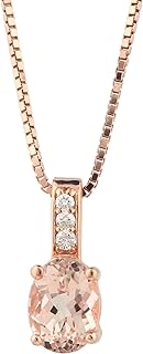 Spring Ring Clasp Natural Morganite and Diamond Pendant Necklace with Rose Gold Plated Sterling Silver Box Chain - Ideal Gift for Her