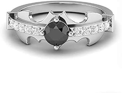 Classic 1.00 CTW Round Cut Created Black CZ Diamond Beautiful Batman Designed Engagement Wedding Ring 14K White Gold Over 925 Sterling Sliver Gift For Her,Promise Ring For Womens