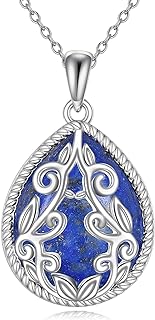 YAFEINI Moonstone/Lapis Lazuli/Larimar Necklace Sterling Silver Filigree Stone Teardrop Pendant Jewelry for Women Girls