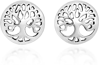 Aeravida Nature Inspired Spiritual Connection Tree of Life .925 Sterling Silver Round Post Stud Earrings | Simple Round Earrings for Women