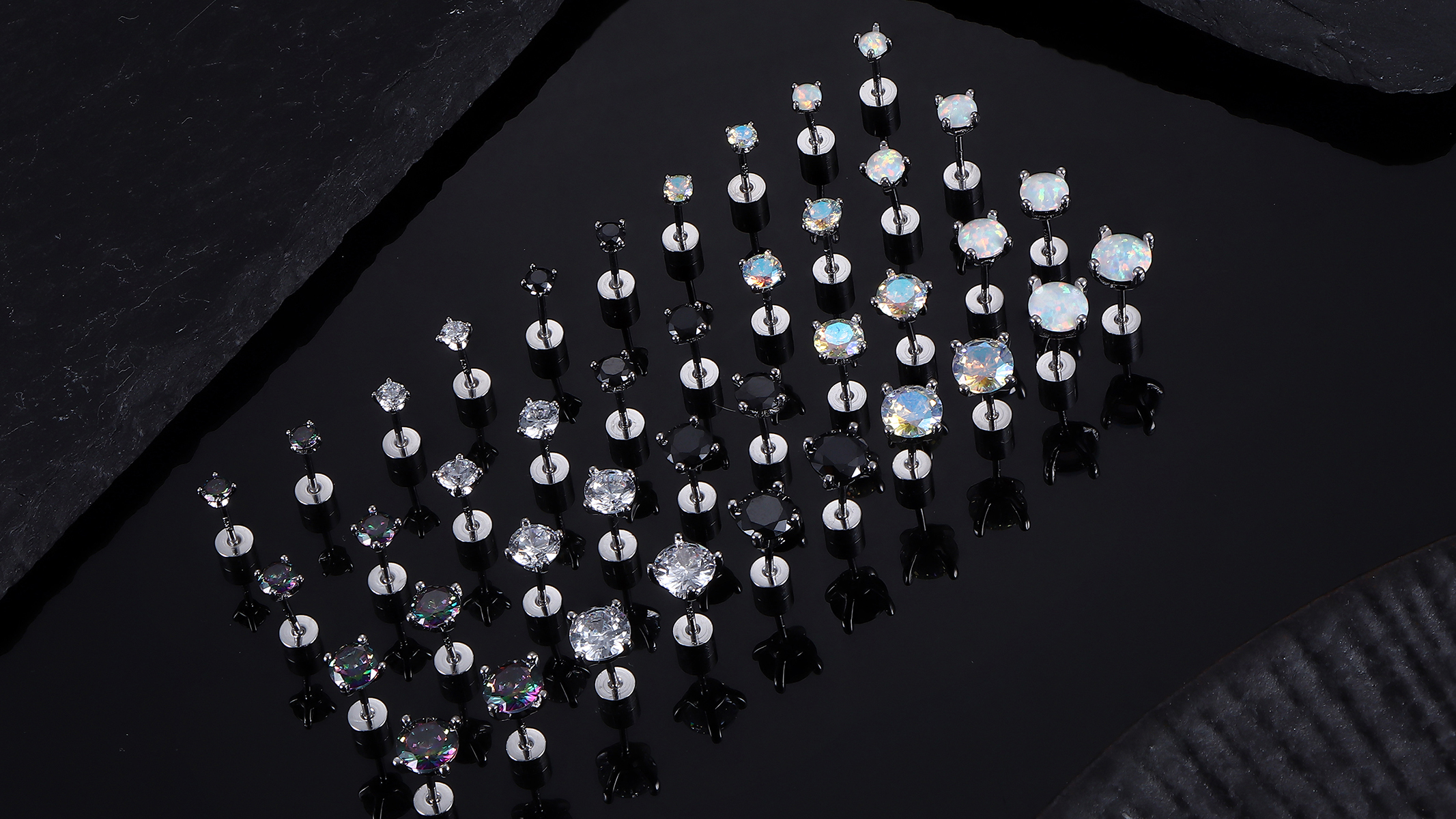 5 Pairs Hypoallergenic Sterling Silver Post Earrings 20G Flat Back Earrings Cartilage Earrings Cubic Zirconia Opal Earrings 18K White Gold Sleep Stud Earrings for Sensitive Ear