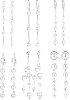 MILACOLATO Boucles d'Oreilles Perles Longues en Plaqué Or 14K, Design Pendouillant et Hypoallergénique, Idéales pour Mariage ou Célébrations, Pour Femmes