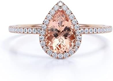 Pear Shaped Morganite Engagement Ring Wedding Stacking Band Set Promise Bridal Ring Set 14K Rose Gold Plated Engagement Ring 11