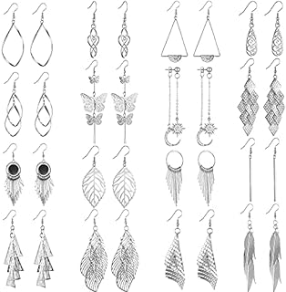 Funtopia 16-Pair Alloy Dangle Earring Set with Push Back Finding for Women and Girls, Including Butterfly and Moon Design, Fashion Jewelry Gift Ideal for Birthday, Party and Wedding