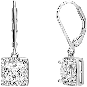 Elegant Cubic Zirconia Dangle Earrings with French Wire Back - 18K White Gold Plated on Brass, Hypoallergenic, Various Eye-Catching Designs - MDFUN