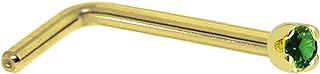 Body Candy 14k Yellow Gold and Prong Set Emerald L-Shaped Nose Ring - 20 Gauge Luxury Piercing Accessory