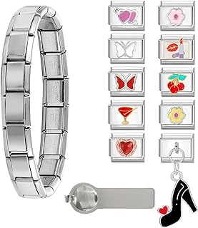 Titanium Clasp Diamond-Embellished Starter Charm Bracelet - Italian 9mm Modular Links Design for Handmade DIY Jewelry Enthusiasts