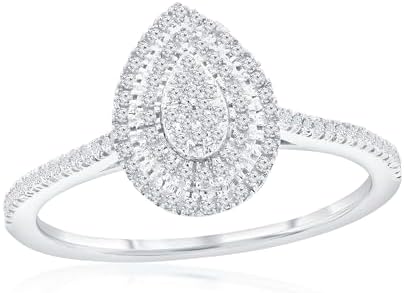 Beaux Bijoux Sterling Silver Diamond Engagement Rings - Genuine Brilliant Cluster Design Rings for Women, Size 6