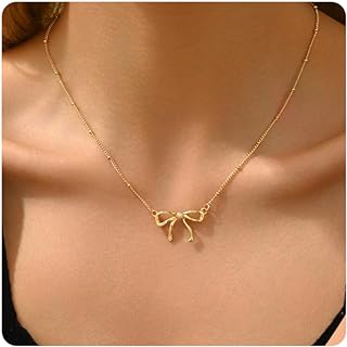 "Lobster Clasp" Stainless Steel Cable Chain Necklace with Chic Bow and Pearl Pendant for Women, Trendy and Timeless 18K Gold-Plated Jewelry