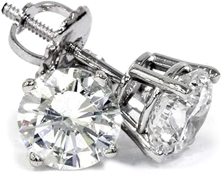Certified Round-Cut 2 Carat Natural Diamond Stud Earrings, 14k White Gold, Screw Back Design, Elegant Accessory for Women