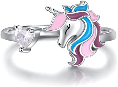 925 Sterling Silver Unicorn Ring for Girls - Cute Mood Colorful Unicorn Rings Adjustable Fairy Tale Jewelry Gifts for Young Daughters Women