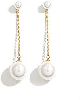 Classic Long Pearl Drop Earrings with Alloy Metal, Dangle Design for Women and Girls by YERTTER