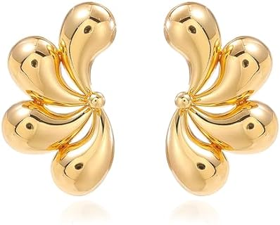 Gold-Plated Brass Geometric Dangle Earrings for Women and Girls with Push Back Finding - Trendy Teardrop Design