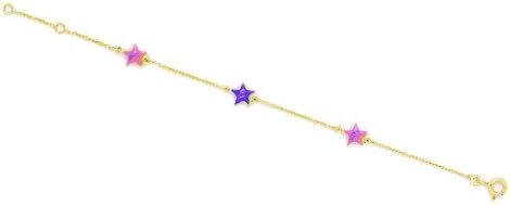 Three Star Design Adjustable 14k Yellow Gold & Enamel Baby ID Bracelet for Women