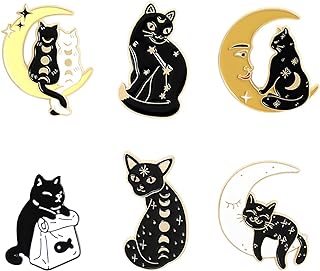 MJartoria Cute Enamel Brooch Pins-Cats Moon Shape Novelty Cartoon Cute Enamel Brooch Pins for Backpacks Set Badges Clothing Bags Jackets