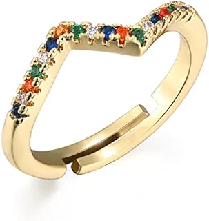 Eternity Gold Ring Wedding Band for Women, Adjustable Engagement Ring Rainbow Rings Cubic Zirconia Rings Stackable Rings Gift