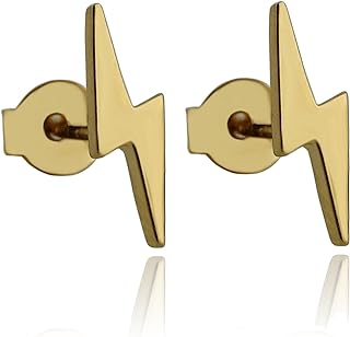 FashionJunkie4Life 24 Karat Gold-Plated Lightning Bolt Stud Earrings with Push Backs