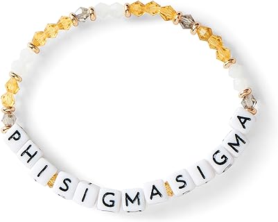 Sorority Shop Phi Sigma Sigma Bracelet — Glass Bead Bracelet with PSS Name Beads and 18K Gold Accent Beads, Greek Sorority Jewelry for Big Little Sorority Gifts