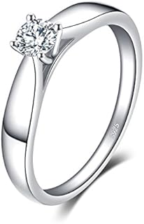 JewelryPalace Classic 0.2ct Cubic Zirconia Solitaire Engagement Rings for Women, 925 Sterling Silver Promise Ring for Her, Round Cut Simulated Diamond Anniversary Wedding Rings