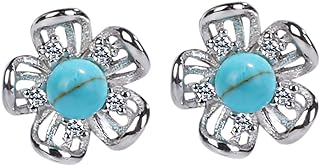 Colloca Turquoise Stud Earrings for Women, Small 14k White & Gold Plated Sterling Silver 925 Hypoallergenic Earrings, Flower CZ Stud Earrings for Girls for Christmas Gifts