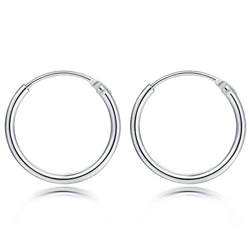 Hoop Earring 14K White Gold Plated S925 Sterling Silver Endless Small Hoop Earring Set for Cartilage Nose Lip Rings 8mm-16mm