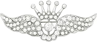 Locking Safety Bar Vintage Angel Brooch, Silver Alloy with Crystal and Faux Pearls, For Women, Designed with Crown-Topped Wings