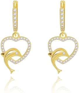 Heart Hoop Earrings,Dainty Mini Dangle Huggie Earrings Heart Cute Star Cubic Zirconia Earrings Jewelry Little Dolphin Earrings Gift for Girls Ladies