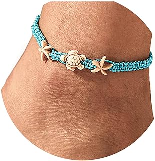 Yokawe Boho Anklets Bracelets Blue Turtle Starfish Anklet String Bracelet Summer Beach Waterproof Barefoot Sandals Foot Jewelry for Women and Teen Girls