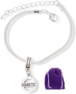 Emerald Park Jewelry Diabetic Bracelet | Medical Alert Awareness Snake Chain Charm Bracelet for Men and Women Silver Plated Gift for Women and Men