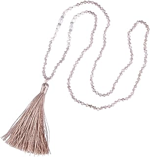 KELITCH Colorful Long Tassel Pendant Necklace Natural Pearls Chains Necklaces Handmade Crystal Beaded Necklace，Gift for Women Girls Best Friends Couple Family