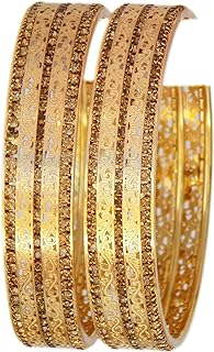 Spring Ring Clasp Gold Bangle Set with Cubic Zirconia for Indian Bridal Wedding - Traditional Bollywood Design
