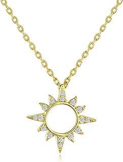 Dazzling 14k Gold Plated Sun Pendant Necklace with Lobster Claw Clasp on Cable Chain, Adorned with Cubic Zirconia - Elegant Jewelry Gift for Women and Girls