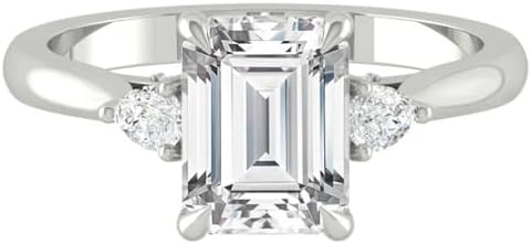 Emerald Cut 1.5 Carat Three-Stone Moissanite Engagement Ring for Women in 10K, 14K, 18K Gold or 925 Sterling Silver