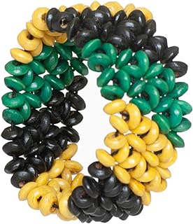 Patriotic Jamaica Flag Wooden Bead Stretch Bracelet Armband Bangle