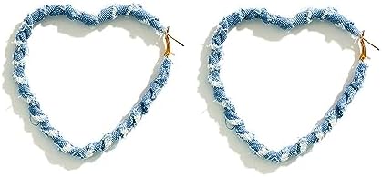 Blue Denim Hoop Earrings for Women, Minimalism Exaggerated Big Heart Hoop Earrings, Boho Cool Jeans Cloth Heart Earrings for Women Statement Earrings, Bohemia Jewelry Accessories for Women Girls