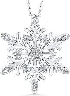 KATARINA Sterling Silver Diamond Snowflake Pendant Necklace with Cable Chain and Spring Ring Clasp