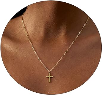 VIROMY Cross Necklace for Women 18K Gold Plated Cute Cross Pendant Choker Necklaces Simple Trendy Everyday Jewelry
