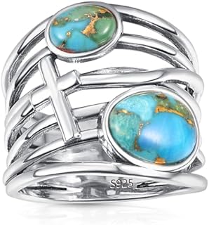 Turquoise Ring 925 Sterling Silver Cross Highway Rings for Women Handmade Statement Rings Valentine's Day Daily Jewelry Gifts Size 6-9