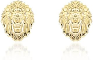 Yellow Gold Leo Zodiac Roaring Lion Stud Earrings with Push Back for Women and Girls - Choose 10K or 14K Metal Type