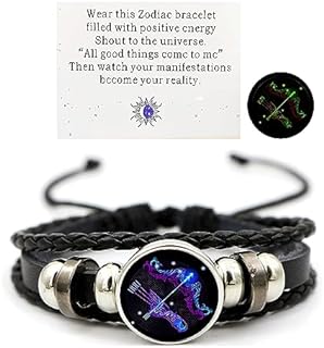 Hand-Woven Vintage Zodiac Constellation Bracelet with Buckle Clasp for Women and Girls, Hypoallergenic Alloy Black Leather Bracelet