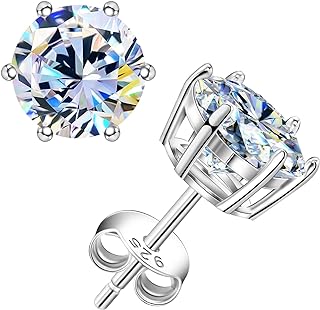 leejory Moissanite Earrings for Women 0.6-4ct Diamond Earrings 18K White Gold Vermeil 925 Sterling Silver Moissanite Stud Earrings D Color VVS1 Clarity Moissanite Earrings as Jewelry Gifts