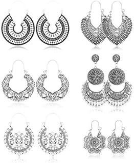 Florideco Vintage Bohemian Drop Earrings Set with French Wire Back Finding for Women, Alloy Material, Gold, Hypoallergenic, Pack of 6 Pairs, Statement Design, Versatile Appeal
